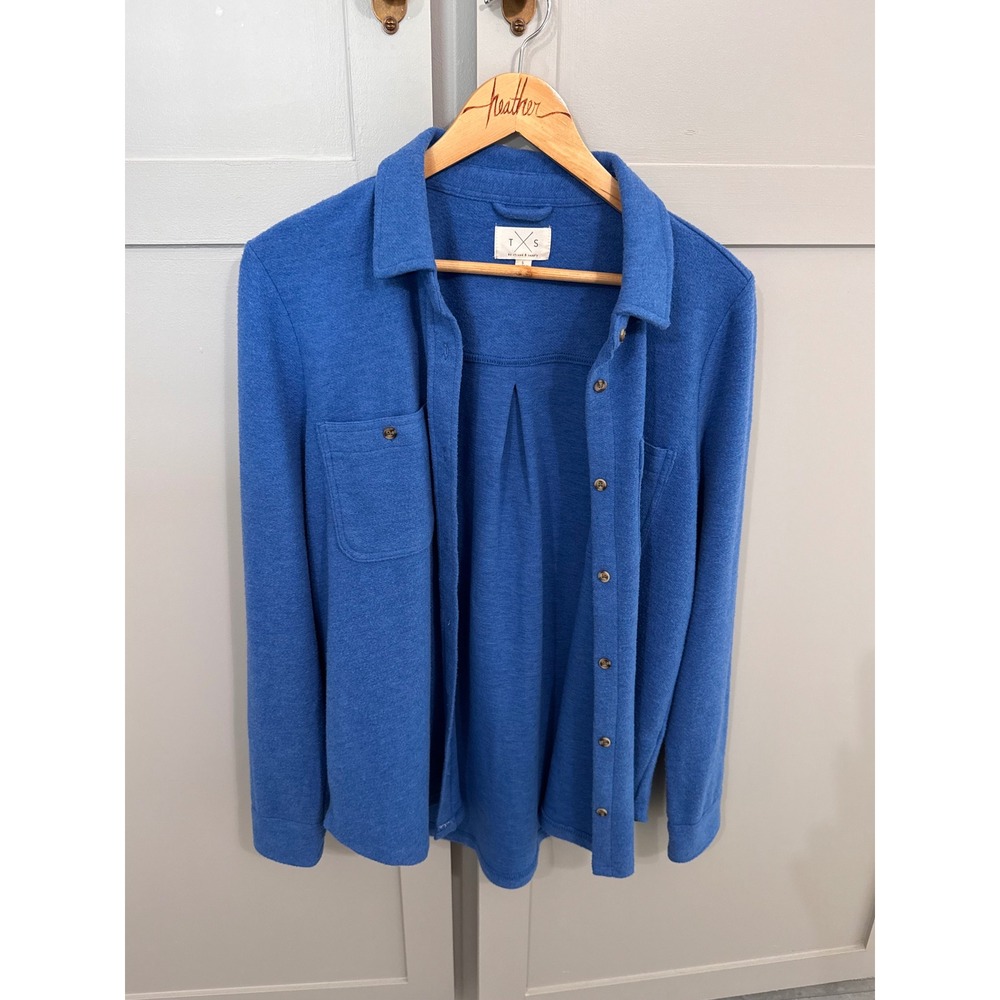 Thread & Supply Womens Blue Heathered Fleece Button Down Shirt Jacket Shacket S